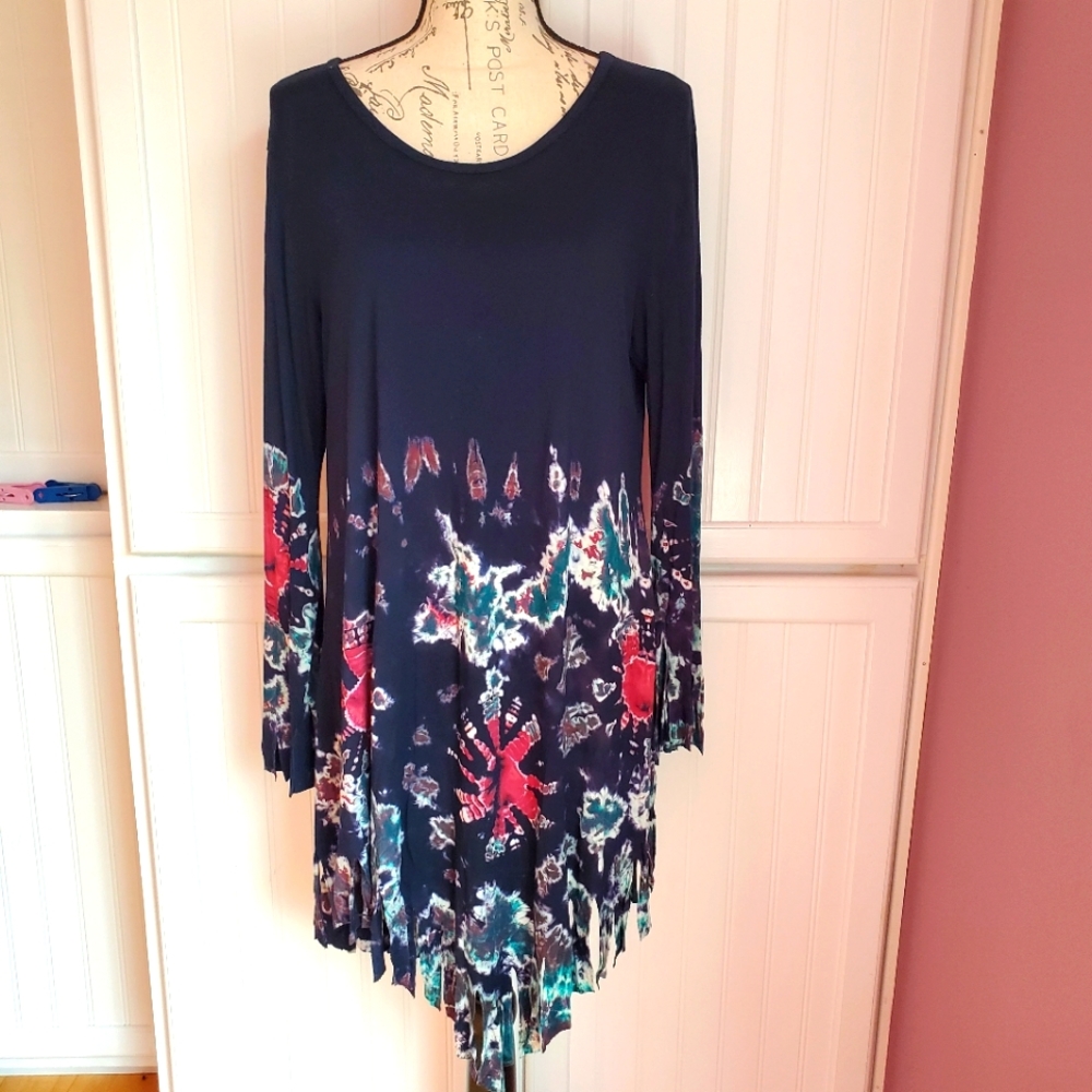 India Boutique Tye Dye Tee Shirt Dress Free Size